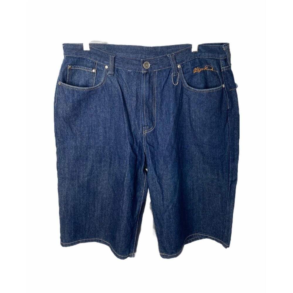 Vintage Don Men’s Shorts Blue Denim and Yellow Embroidered 5 Pocket Size 40